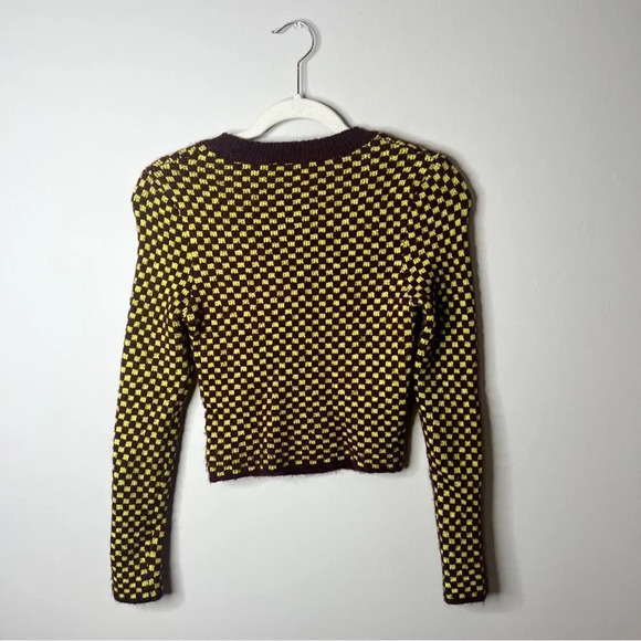 Zara Burgundy Yellow Checker Print Cut Out Sweater - Picture 7 of 8